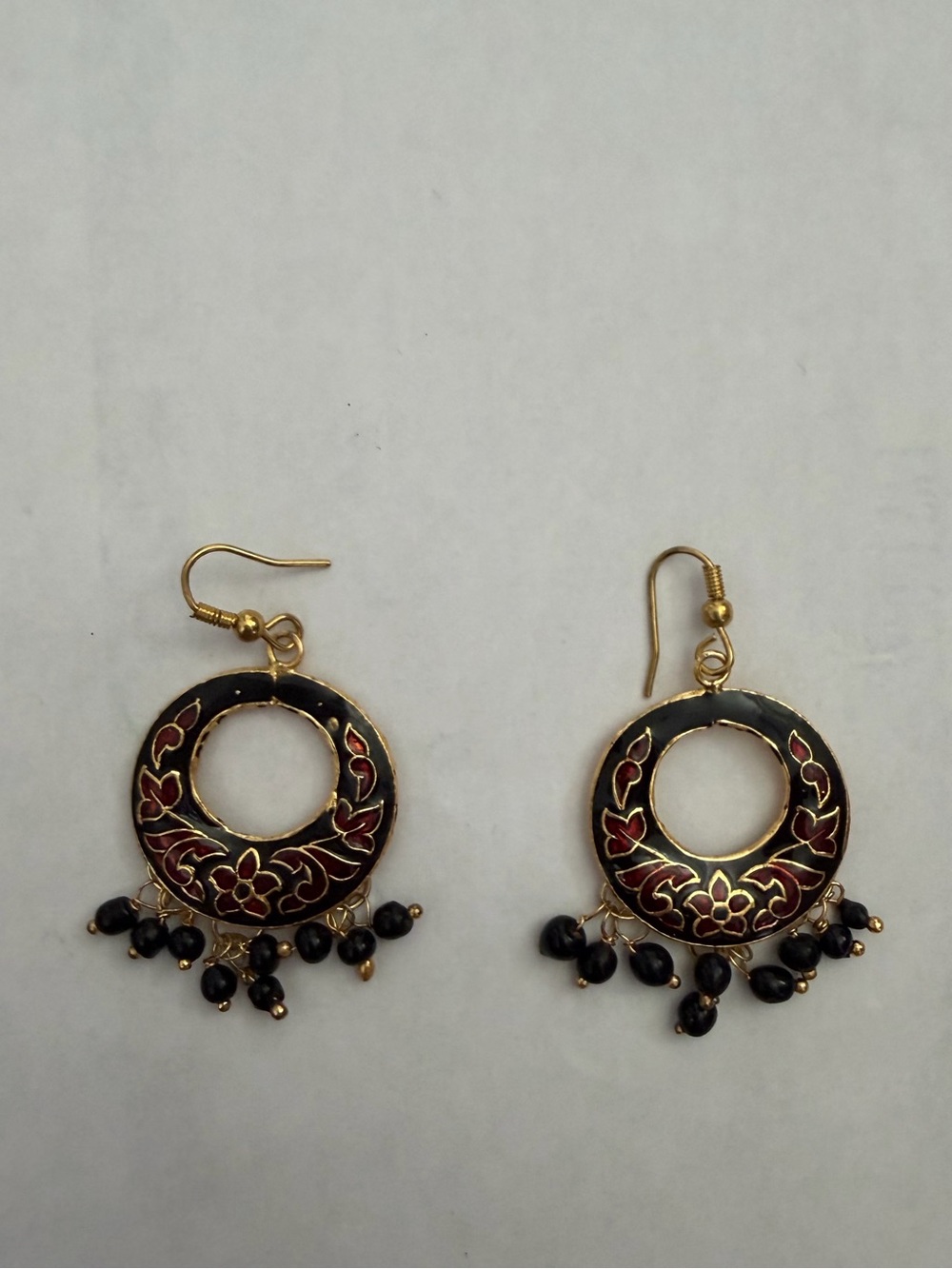 Gold-Tone Black & Maroon Circular Drop Earrings - Women Jewelry